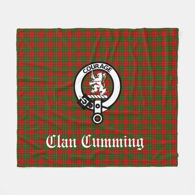Klan Cumming Vapensköld Badge och Tartan Fleecefilt (Framsidan (Horisontell))