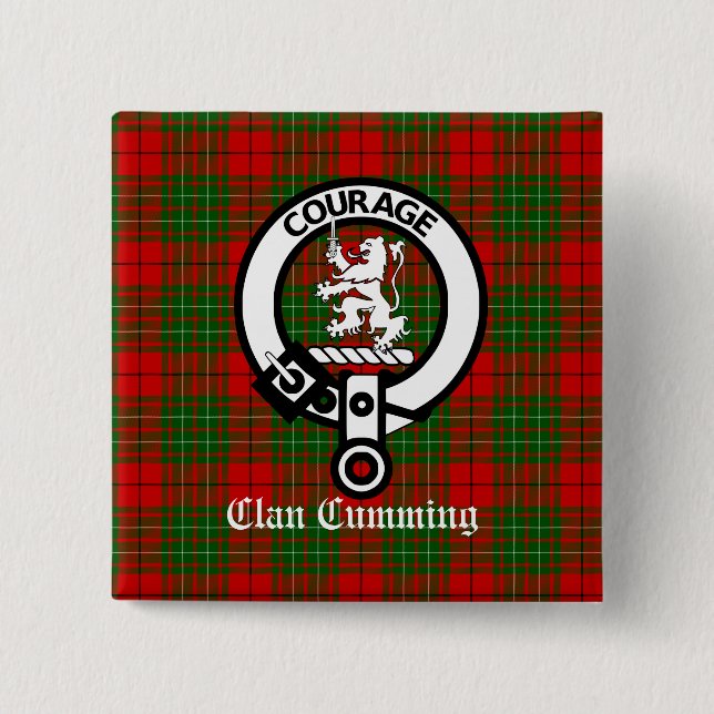 Klan Cumming Vapensköld Badge och Tartan Knapp (Framsida)