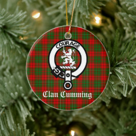 Klan Cumming Vapensköld Badge och Tartan Personlig Julgransprydnad Keramik