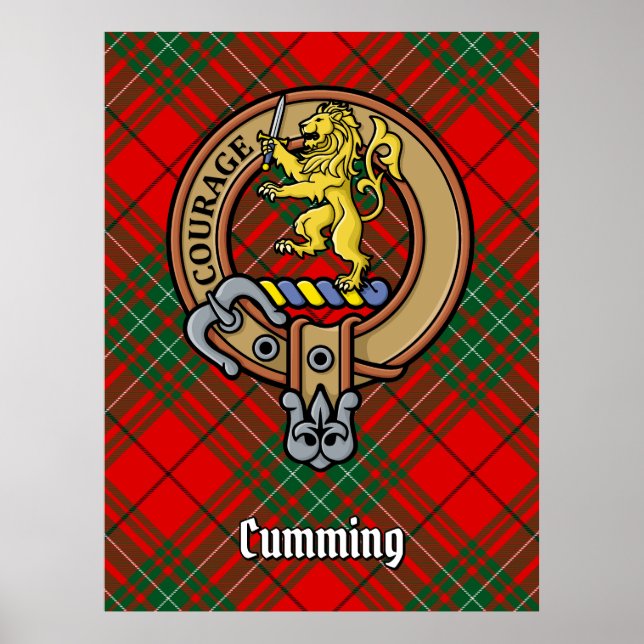 Klan Cumming Vapensköld över Tartan Poster (Framsidan)