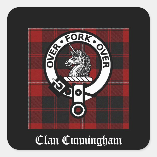 Klan Cunningham Badge & Tartan Fyrkantigt Klistermärke (Framsida)