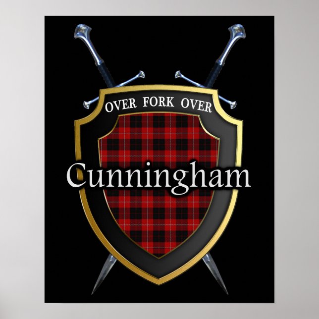 Klan Cunningham Tartan Scottish Shield & Swords Poster (Framsidan)