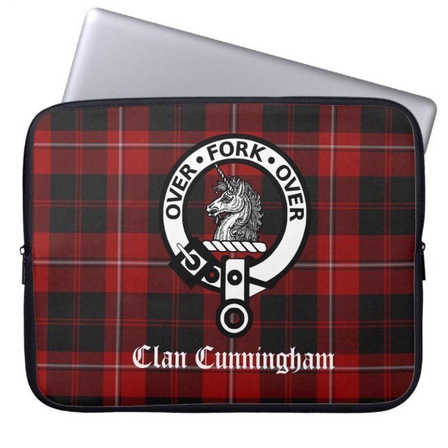Klan Cunningham Vapensköld Badge & Tartan Laptop Fodral (Framsidan)