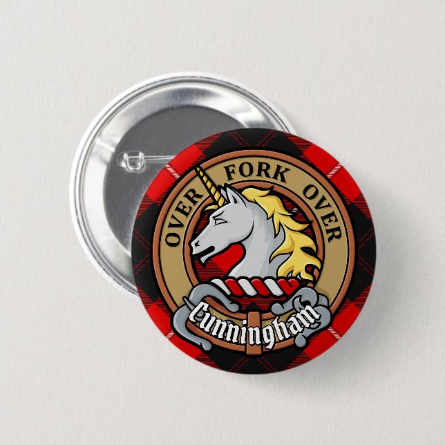 Klan Cunningham Vapensköld över Tartan Knapp (Framsida & baksida)