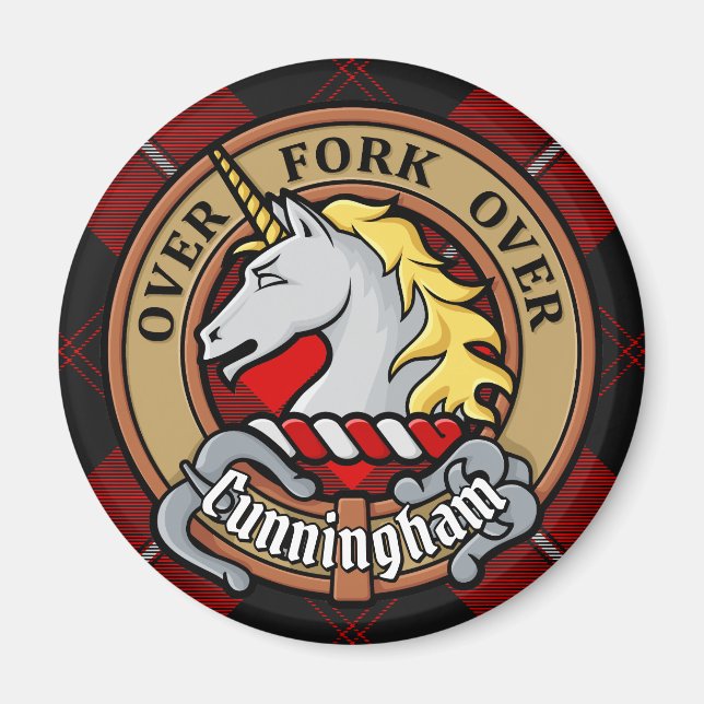 Klan Cunningham Vapensköld över Tartan Magnet (Framsidan)