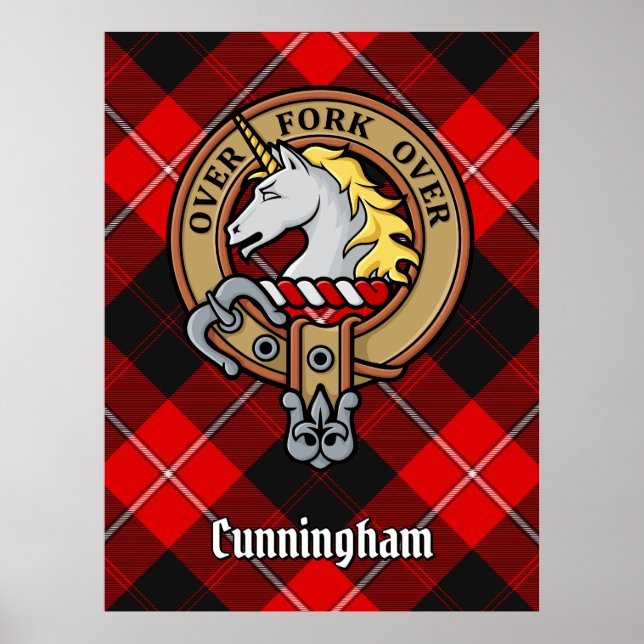 Klan Cunningham Vapensköld över Tartan Poster (Framsidan)