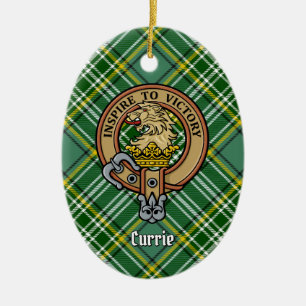Klan Currie Lejon Vapensköld över Tartan Julgransprydnad Keramik