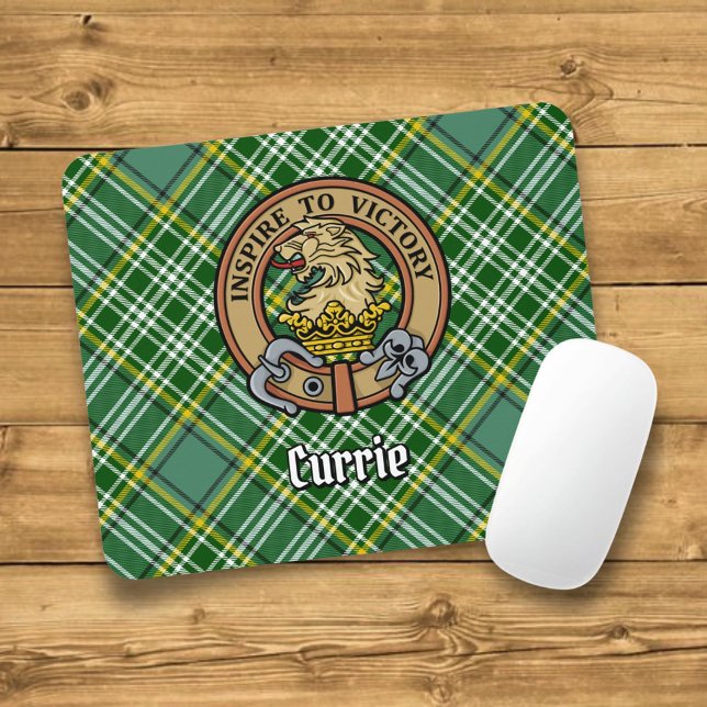 Klan Currie Lejon Vapensköld över Tartan Musmatta (Skapare uppladdad)