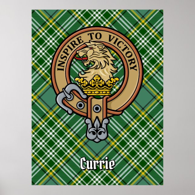Klan Currie Lejon Vapensköld över Tartan Poster (Framsidan)