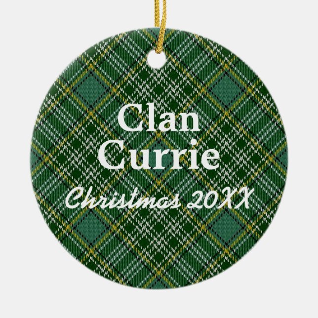 Klan Currie Scottish Tartan Julgransprydnad Keramik (Framsidan)