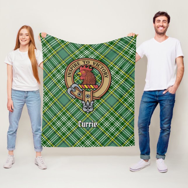 Klan Currie Tupp Vapensköld över Tartan Fleecefilt (På plats)