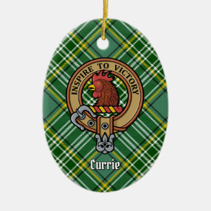 Klan Currie Tupp Vapensköld över Tartan Julgransprydnad Keramik