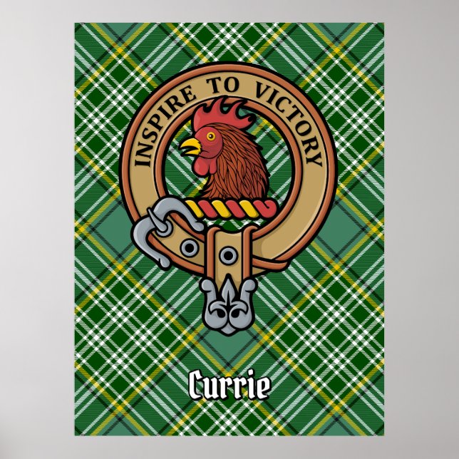 Klan Currie Tupp Vapensköld över Tartan Poster (Framsidan)