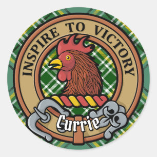 Klan Currie Tupp Vapensköld över Tartan Runt Klistermärke