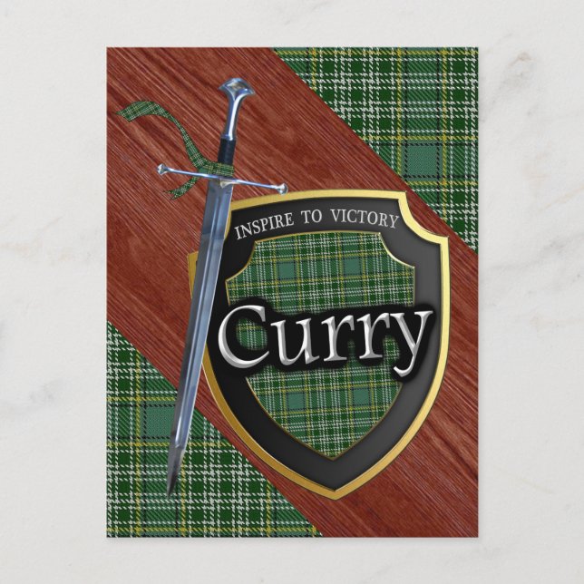 Klan Curry Currie Tartan Sword & Shield Vykort (Framsida)