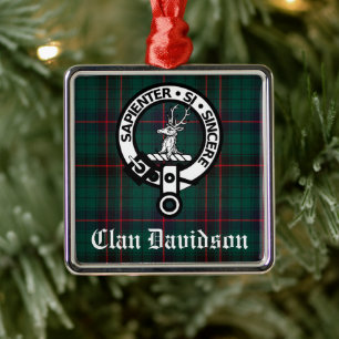 Klan Davidson Vapensköld Badge och Tartan-Anpassad Julgransprydnad Metall