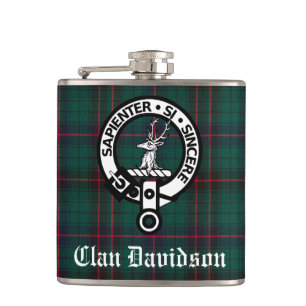 Klan Davidson Vapensköld Badge och Tartan Fickplunta