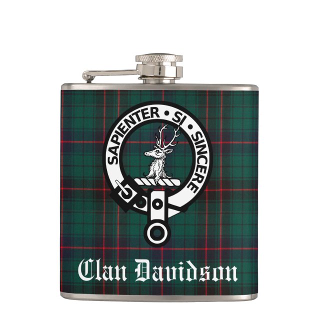 Klan Davidson Vapensköld Badge och Tartan Fickplunta (Framsidan)