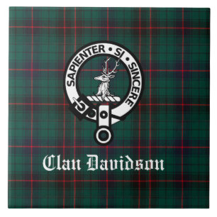 Klan Davidson Vapensköld Badge och Tartan Kakelplatta