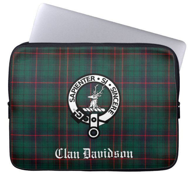 Klan Davidson Vapensköld Badge och Tartan Laptop Fodral (Framsidan)