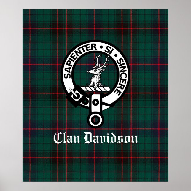 Klan Davidson Vapensköld Badge och Tartan Poster (Framsidan)