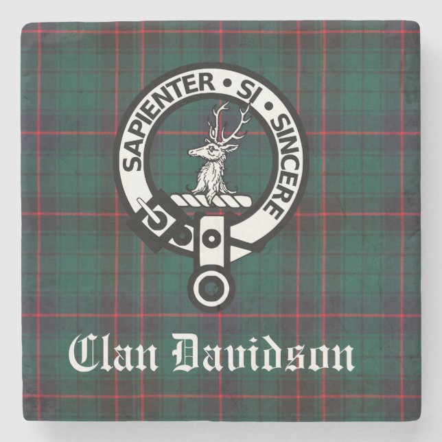 Klan Davidson Vapensköld Badge och Tartan Stenunderlägg (Framsidan)