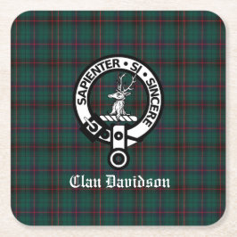 Klan Davidson Vapensköld Badge och Tartan Underlägg Papper Kvadrat