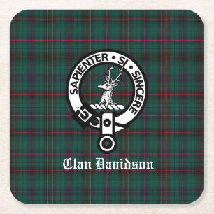 Klan Davidson Vapensköld Badge och Tartan Underlägg Papper Kvadrat