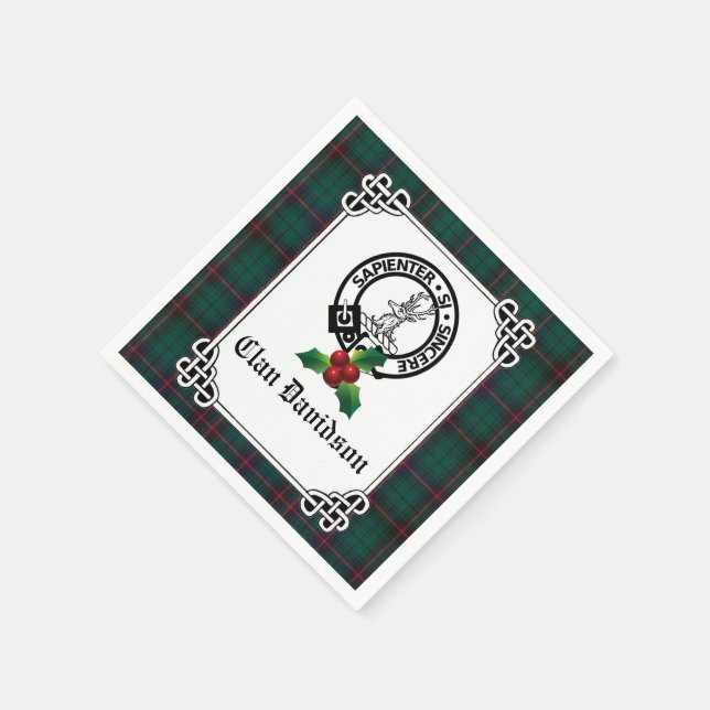 Klan Davidson Vapensköld Badge & Tartan Helgdag Pappersservett (Hörn)