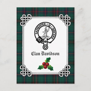 Klan Davidson Vapensköld Badge & Tartan Helgdag Vykort