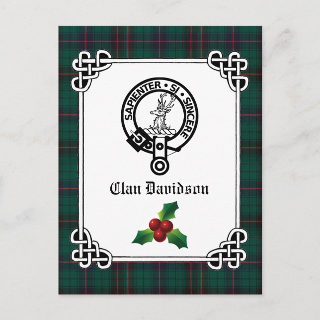 Klan Davidson Vapensköld Badge & Tartan Helgdag Vykort (Framsida)