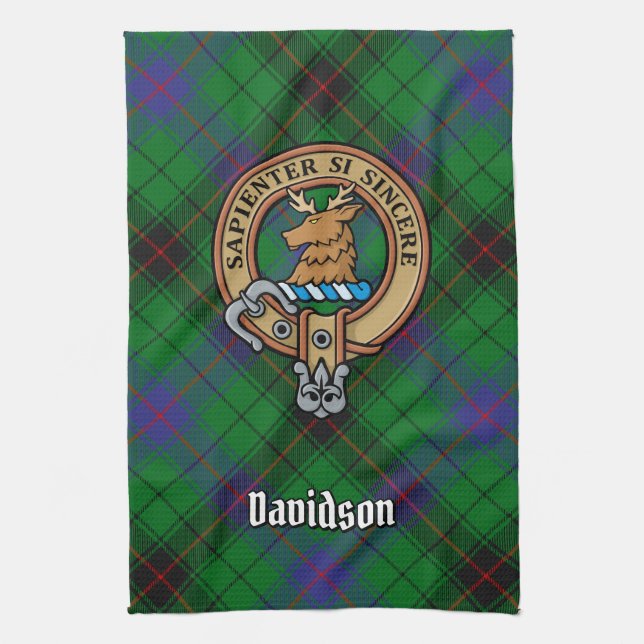 Klan Davidson Vapensköld över Tartan Kökshandduk (Vertikal)