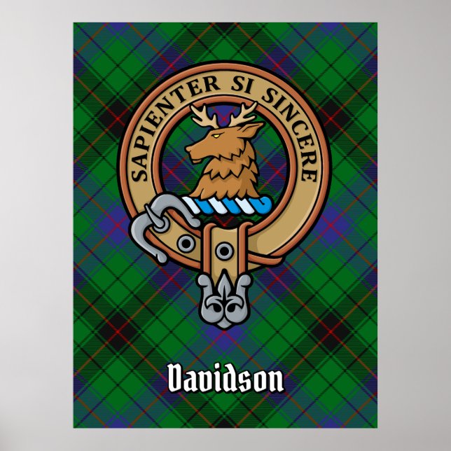 Klan Davidson Vapensköld över Tartan Poster (Framsidan)