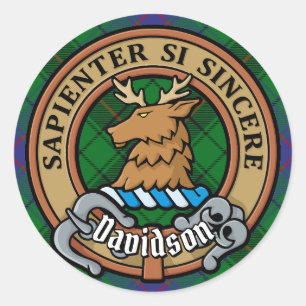 Klan Davidson Vapensköld över Tartan Runt Klistermärke
