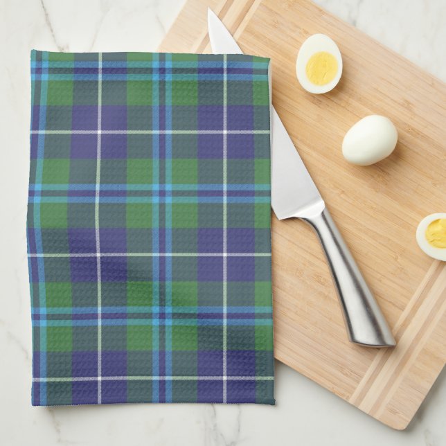 Klan Douglas Blue Grönt Check Tartan Kökshandduk (Vikt i Fjärdedel)
