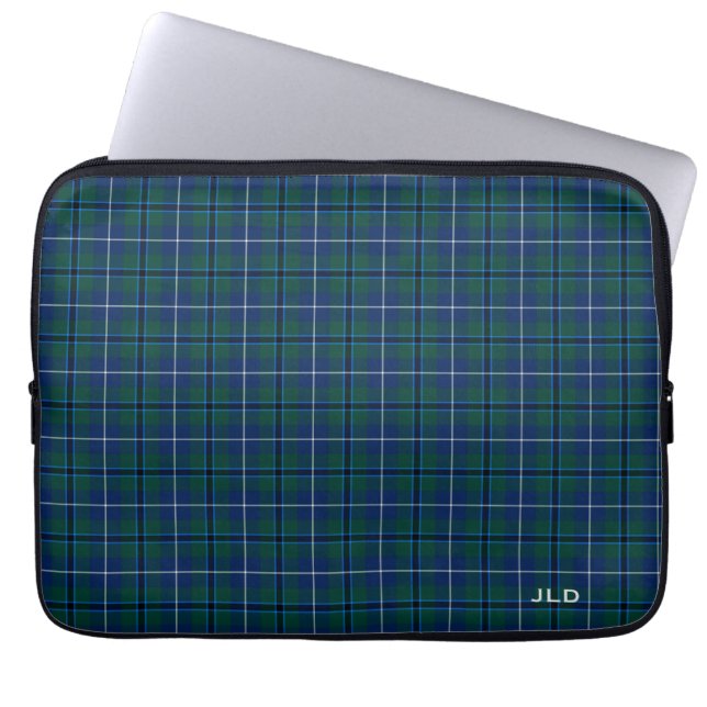 Klan Douglas Tartan Blue och Grönt Play Monogram Laptop Sleeve (Framsidan)