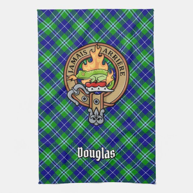 Klan Douglas Vapensköld över Tartan Kökshandduk (Vertikal)