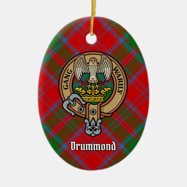 Klan Drummond Vapensköld över Tartan Julgransprydnad Keramik (Framsidan)