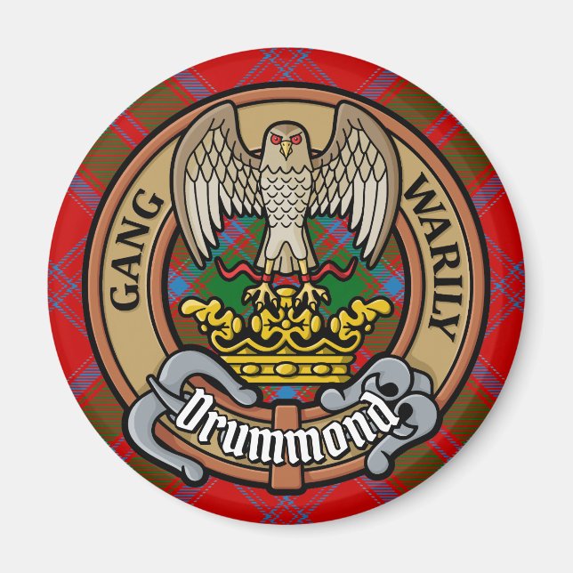 Klan Drummond Vapensköld över Tartan Magnet (Framsidan)