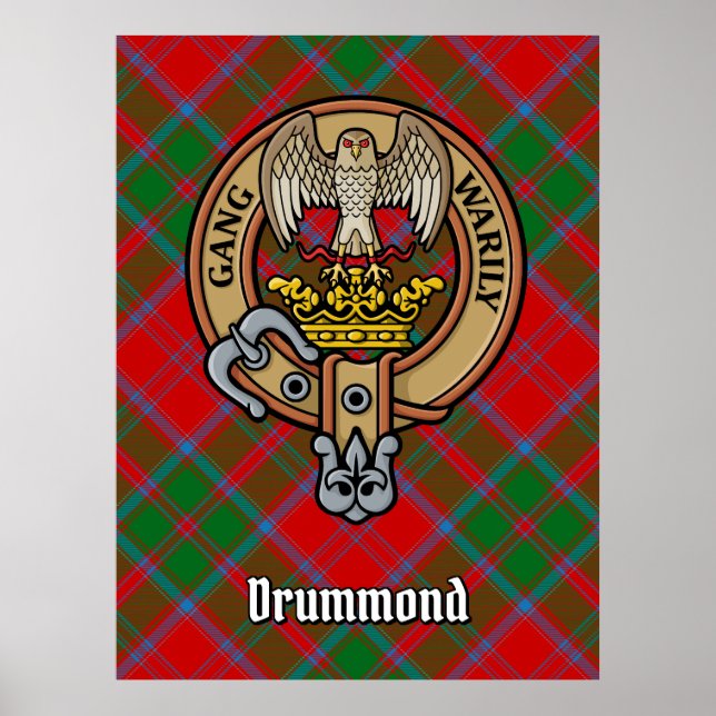 Klan Drummond Vapensköld över Tartan Poster (Framsidan)