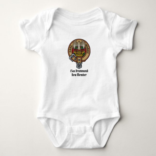 Klan Drummond Vapensköld över Tartan T Shirt (Framsida)