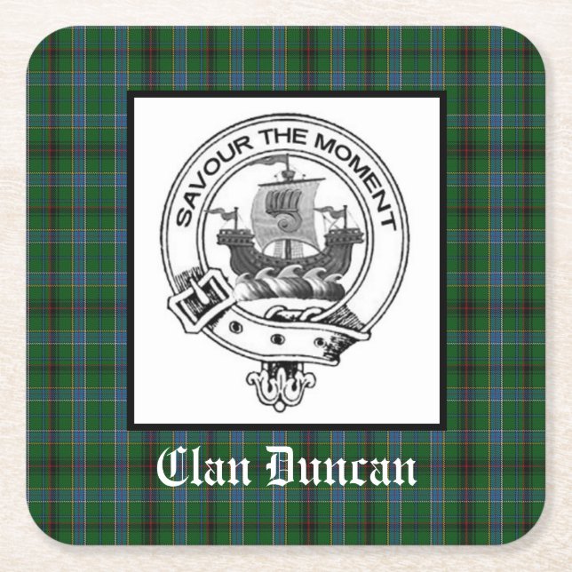 Klan Duncan Vapensköld Badge & Tartan Underlägg Papper Kvadrat (Framsidan)