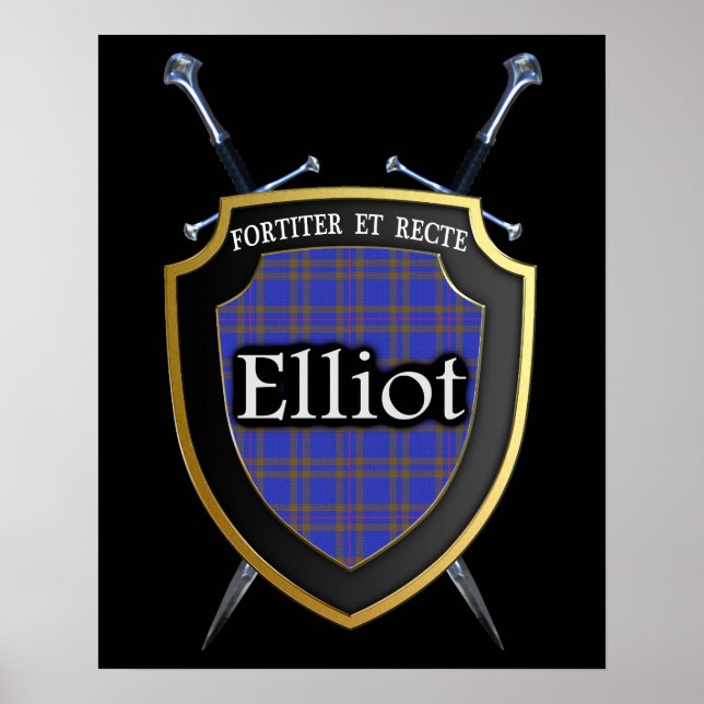 Klan Elliot Tartan Scottish Shield & Swords Poster (Framsidan)