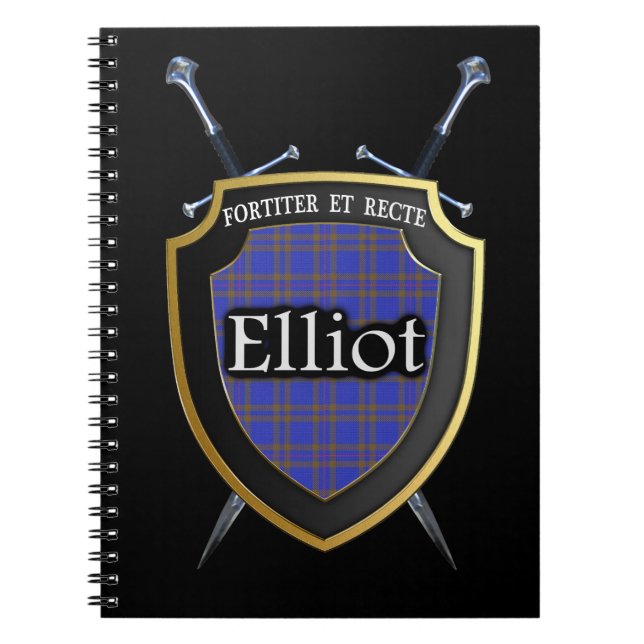 Klan Elliot Tartan Shield & Swords Anteckningsbok (Framsidan)