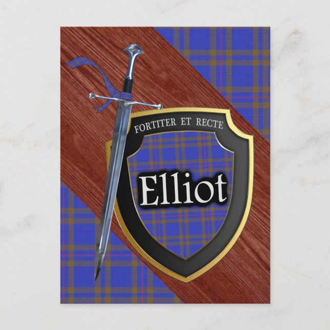 Klan Elliot Tartan Sword & Shield Vykort (Framsida)
