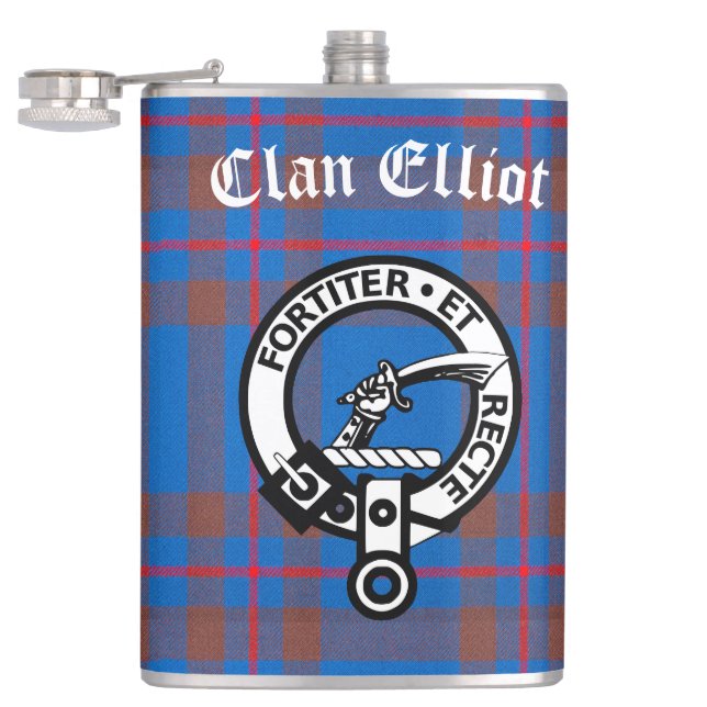 Klan Elliot Vapensköld Badge & Tartan Fickplunta (Öppnad)
