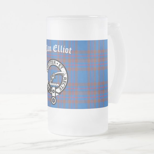Klan Elliot Vapensköld Badge & Tartan Frostat Ölglas (Framsida höger)