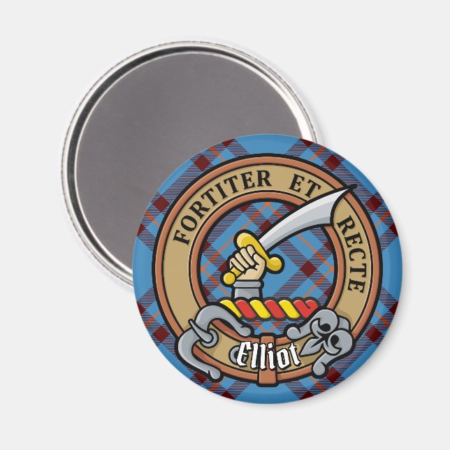 Klan Elliot Vapensköld över det antika Tartan Magnet (Front/Back)