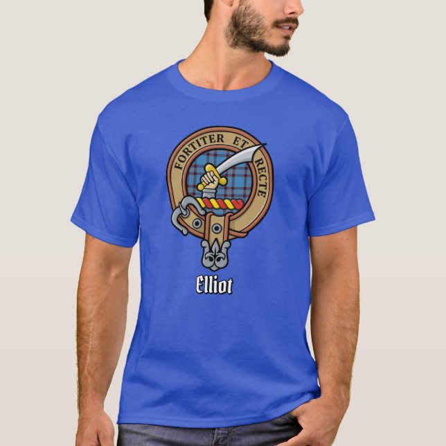 Klan Elliot Vapensköld över det föråldrade Tartan  T Shirt (Framsida)