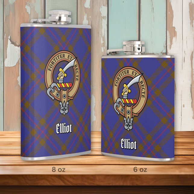 Klan Elliot Vapensköld över Modern Tartan Fickplunta (Skapare uppladdad)